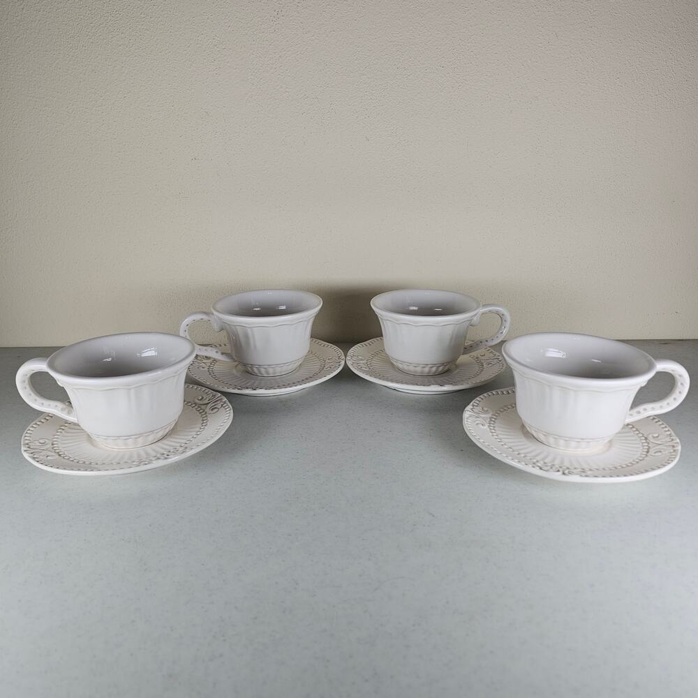 American Atelier "BAROQUE" ~ Set of 4 ~ Cups & Saucers ~ 2 5/8" Tall